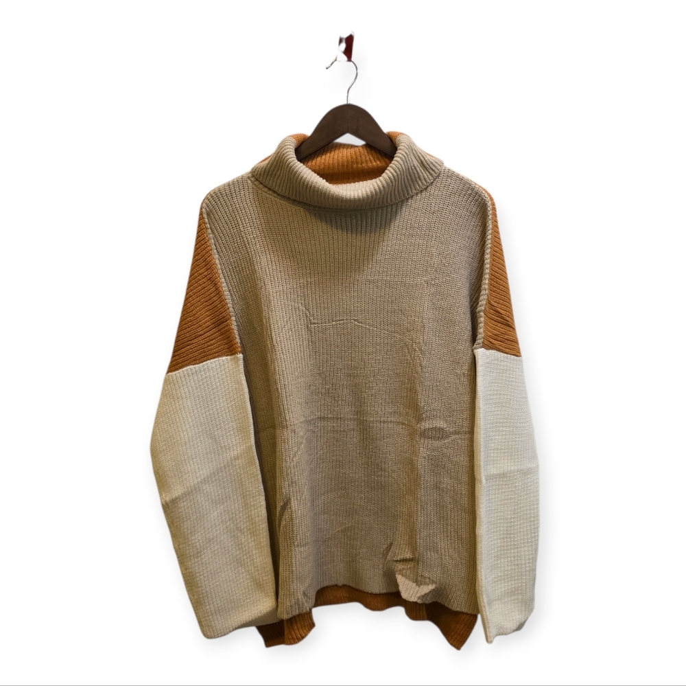 Zeagoo Colorblock Turtleneck Sweater XL Oversized Neutral Knit - Picture 3 of 6